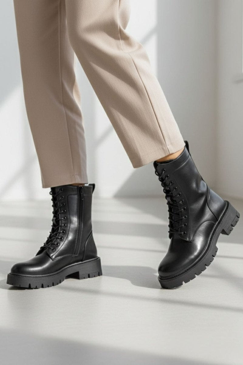 Combat Boots Lace Up - Black Matte - thefashionproject.gr - MARQUIIZ