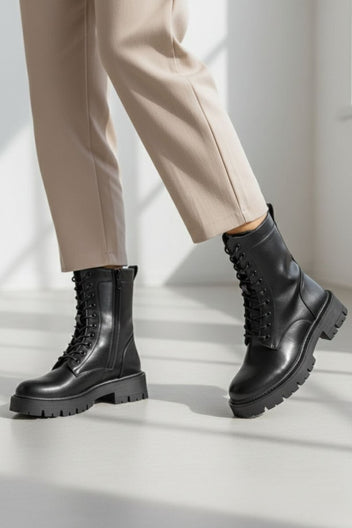 Combat Boots Lace Up - Black Matte - thefashionproject.gr - MARQUIIZ