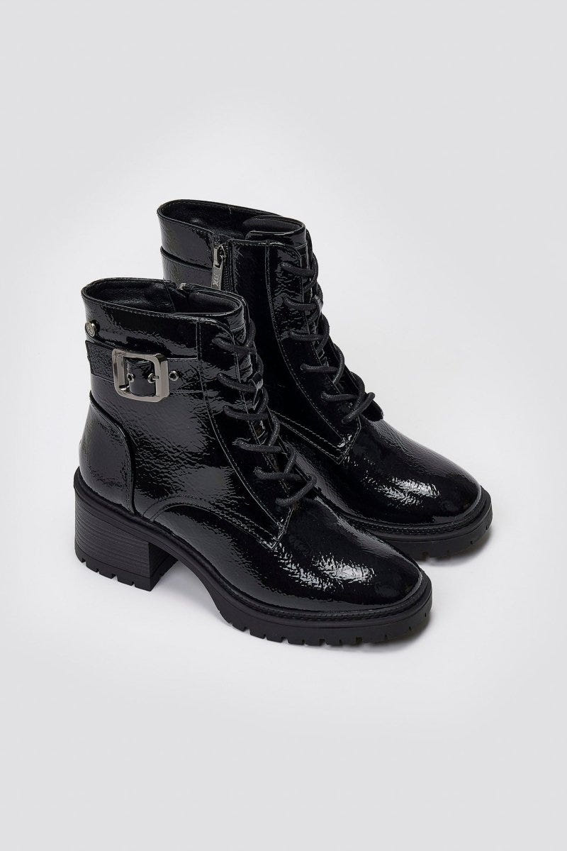 Combat Boots Xti 144275 - Black Crinkled Patent - thefashionproject.gr - Xti Footwear