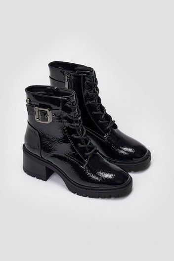 Combat Boots Xti 144275 - Black Crinkled Patent - thefashionproject.gr - Xti Footwear