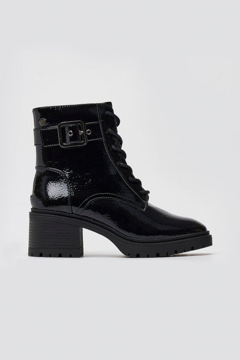 Combat Boots Xti 144275 - Black Crinkled Patent - thefashionproject.gr - Xti Footwear