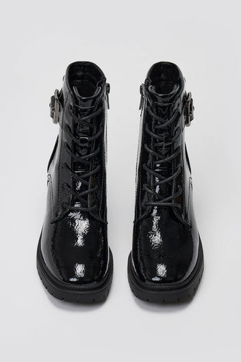 Xti Footwear - Combat Boots - Black Crinkled Patent