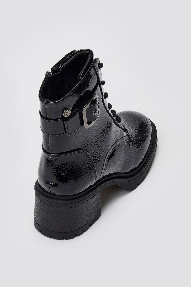 Combat Boots Xti 144275 - Black Crinkled Patent - thefashionproject.gr - Xti Footwear