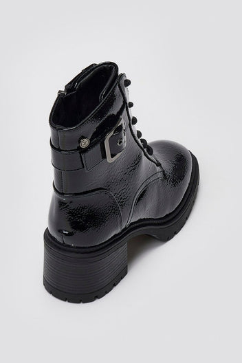 Combat Boots Xti 144275 - Black Crinkled Patent - thefashionproject.gr - Xti Footwear