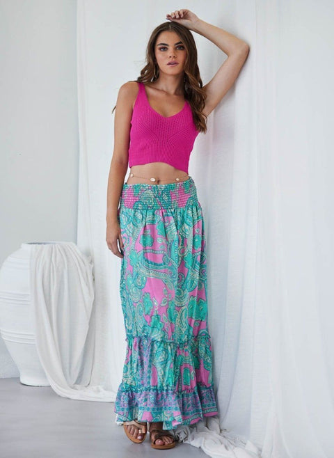 Maxi Skirt Paisley Pattern - Mint