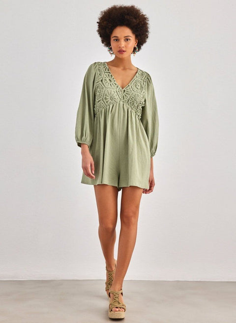 Playsuit Crochet Detail - Khaki