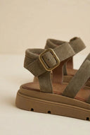 Suede Sandals with Bands - Olive