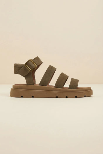Suede Sandals with Bands - Olive