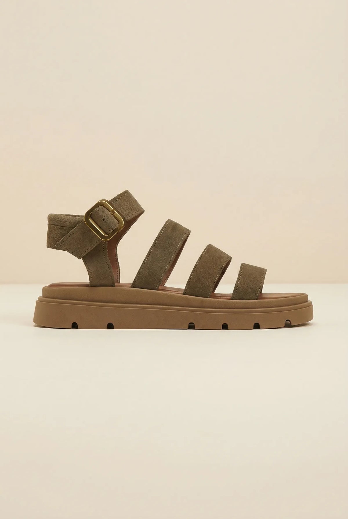 Suede Sandals with Bands - Olive