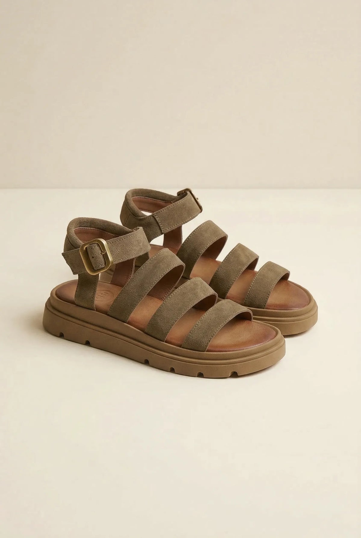 Suede Sandals with Bands - Olive