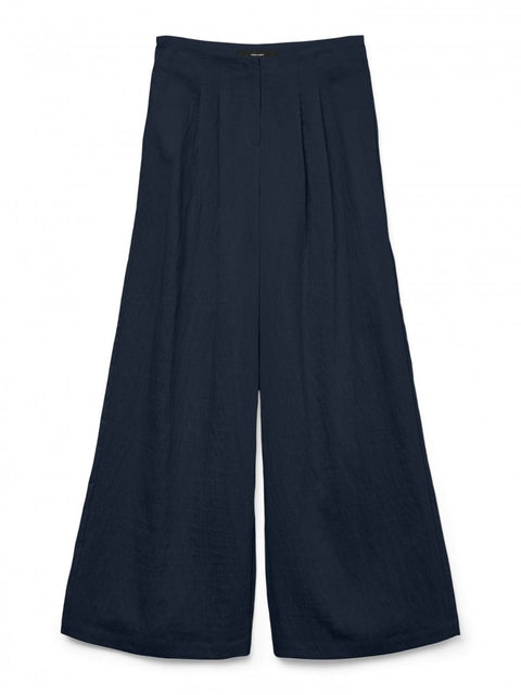 Wide Leg Pleated Trousers - Dark Blue