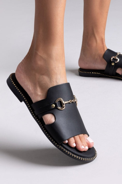 Leather Sandals Wide Band - Black