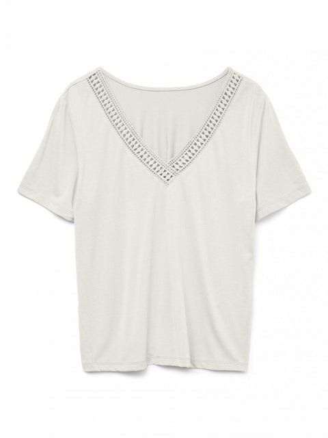 V-Neck Patterned Top - White