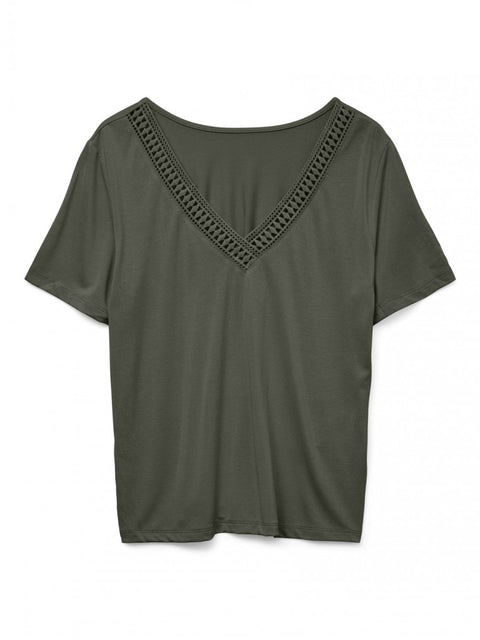 V-Neck Patterned Top - Khaki