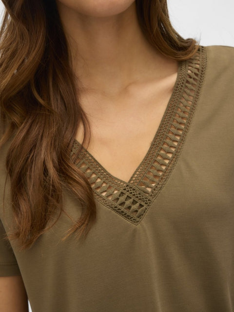 V-Neck Patterned Top - Taupe
