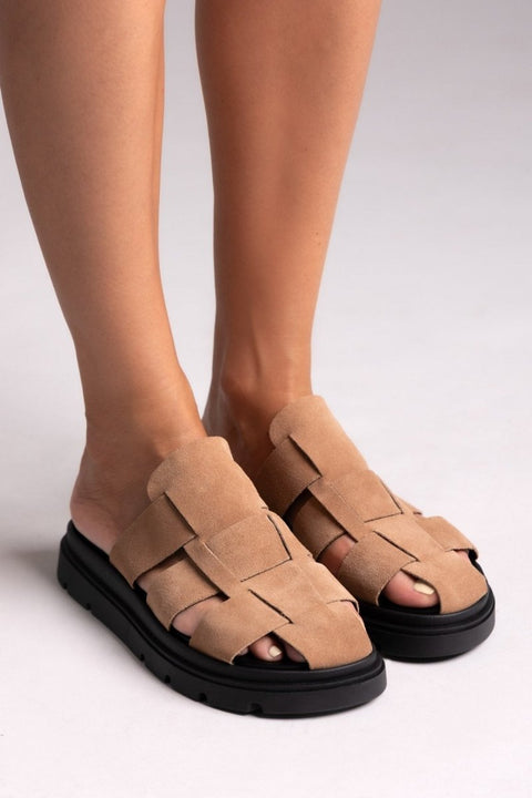in camoscio Flatform Clogs - Tortora