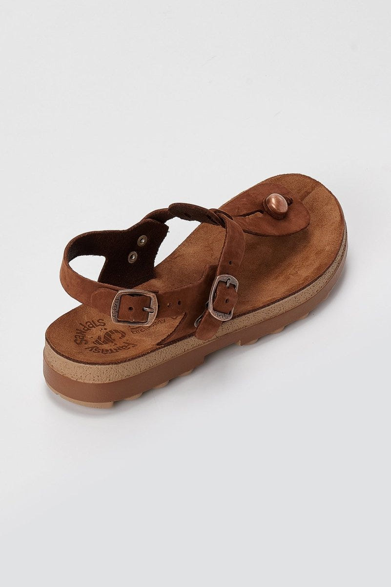 FANTASY SANDALS - Comfort Buckle Sandals Adjustable Fit - Brown Suede