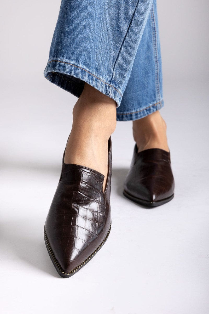Comfort Loafers TFP - Brown Croc - thefashionproject.gr - TFP