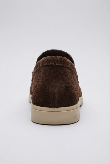 Ideal shoes - Comfort Loafers with Metal Detail - Brown Suede