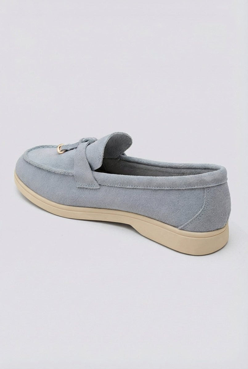 Ideal shoes - Comfort Loafers with Metal Detail - Light Blue Suede