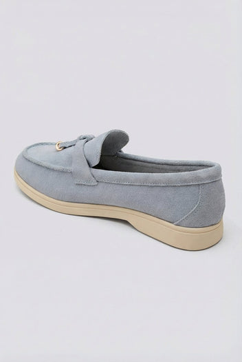 Ideal shoes - Comfort Loafers with Metal Detail - Light Blue Suede