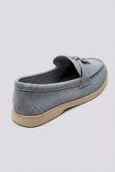 Ideal shoes - Comfort Loafers with Metal Detail - Light Blue Suede
