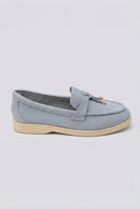 Ideal shoes - Comfort Loafers with Metal Detail - Light Blue Suede