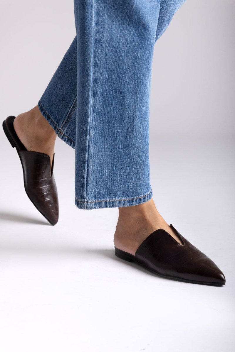 Comfort Mules TFP - Brown Croc - thefashionproject.gr - TFP