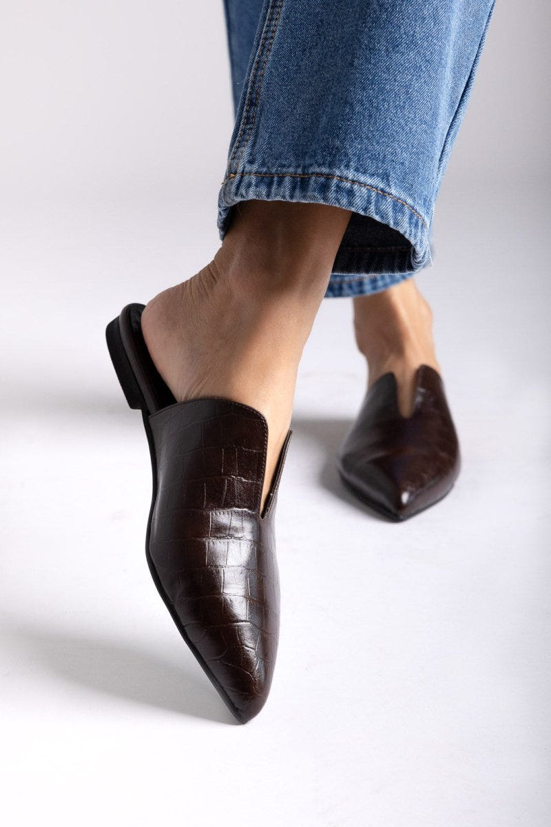Comfort Mules TFP - Brown Croc - thefashionproject.gr - TFP