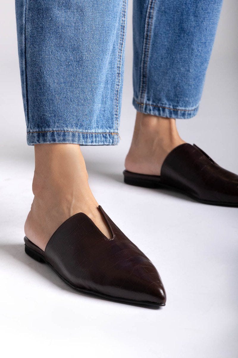 Comfort Mules TFP - Brown Croc - thefashionproject.gr - TFP