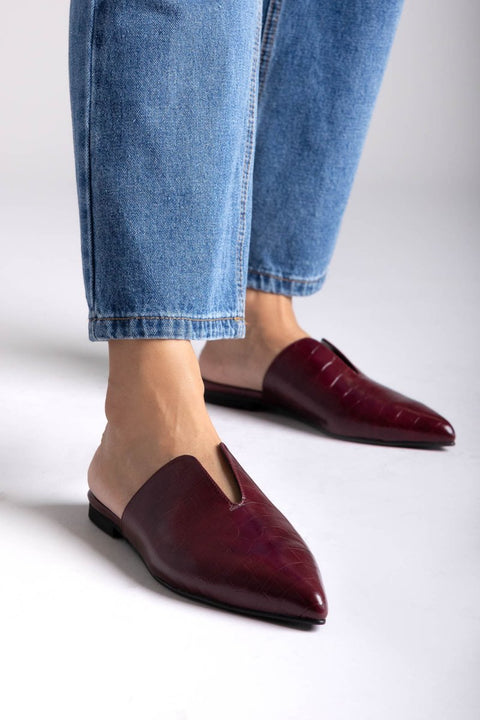 Comfort Mules - Burgundy Croc