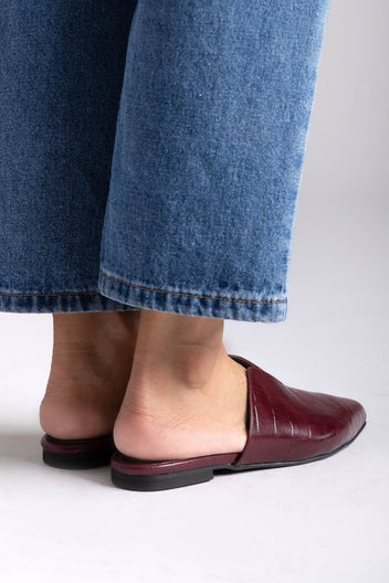 Comfort Mules TFP - Burgundy Croc - thefashionproject.gr - TFP
