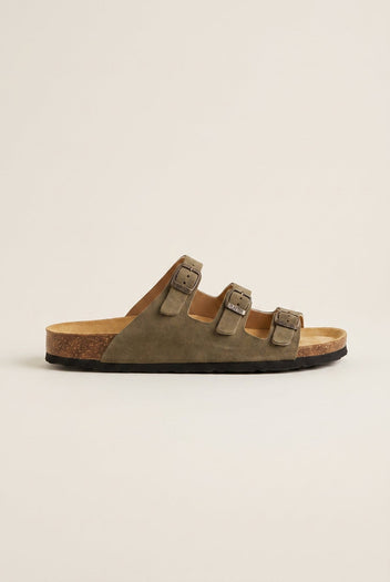 Plakton - Comfort Sandals - Khaki Green Suede