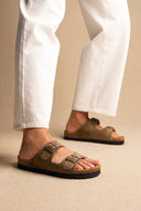 Plakton - Comfort Sandals - Khaki Green Suede