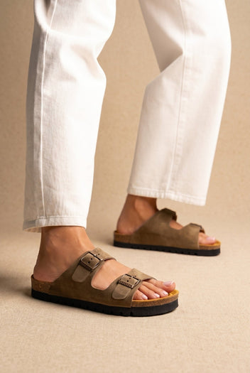 Plakton - Comfort Sandals - Khaki Green Suede