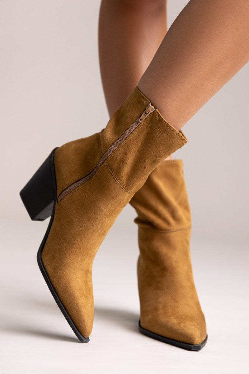 Corina Cowboy Ankle Boots - Camel Suede - thefashionproject.gr - CORINA