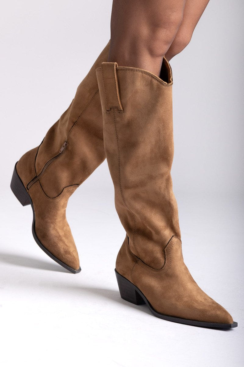 Corina Cowboy Boots - Camel Suede - thefashionproject.gr - CORINA
