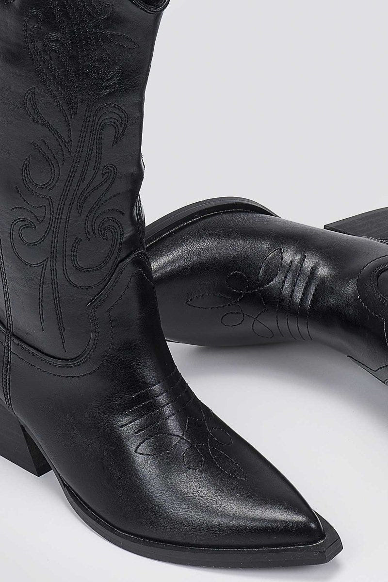 Corina Cowboy Boots Mid Calf - Black Matte - thefashionproject.gr - CORINA
