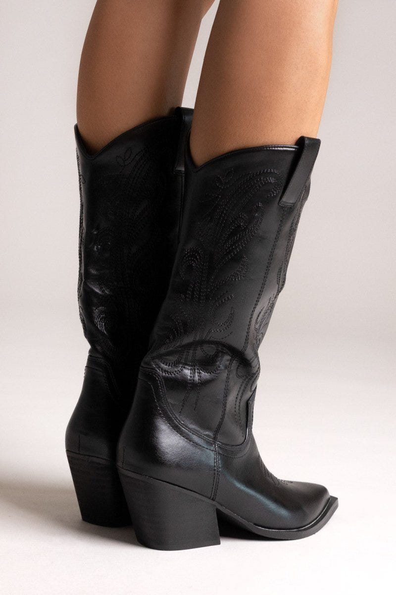 Corina Cowboy Boots Mid Calf - Black Matte - thefashionproject.gr - CORINA