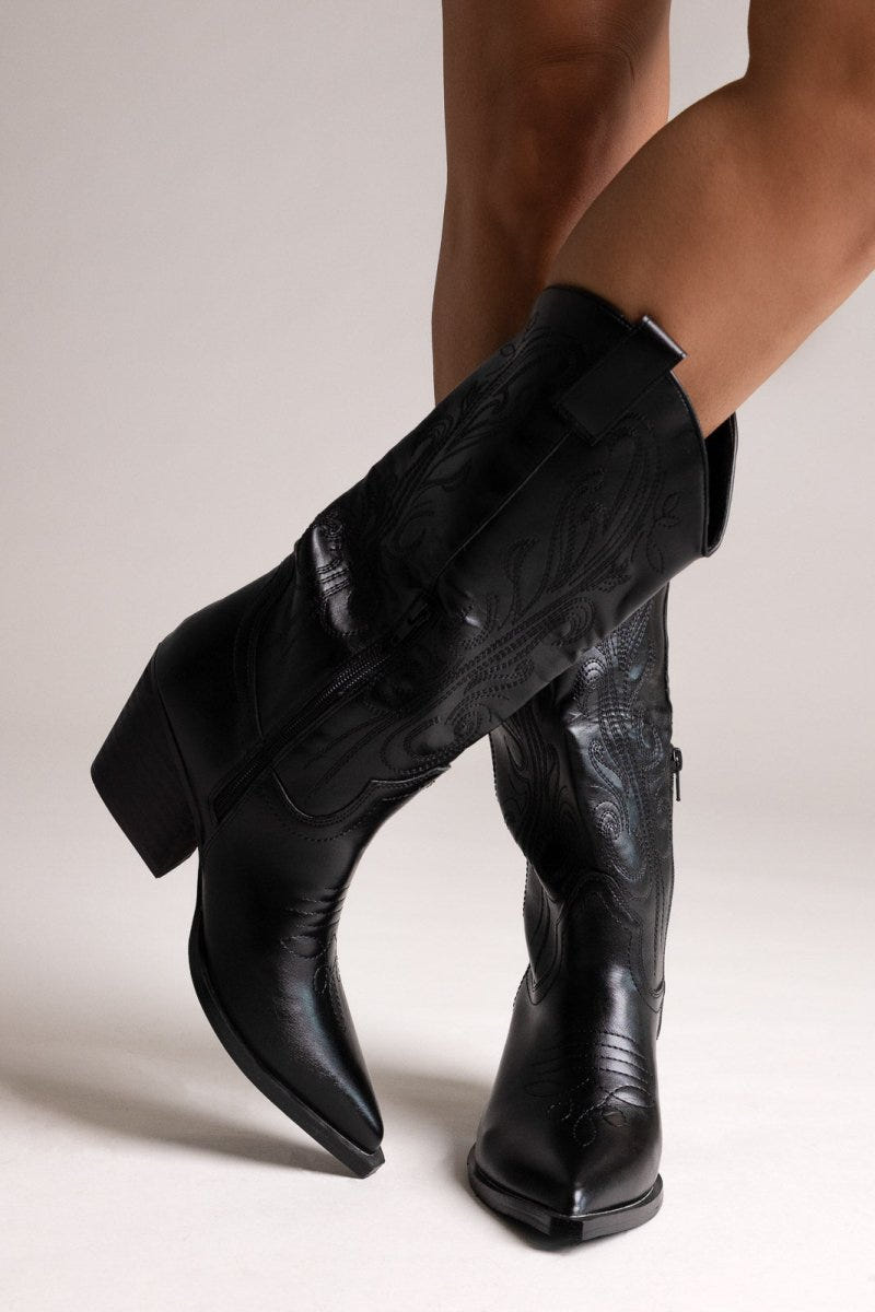 Corina Cowboy Boots Mid Calf - Black Matte - thefashionproject.gr - CORINA