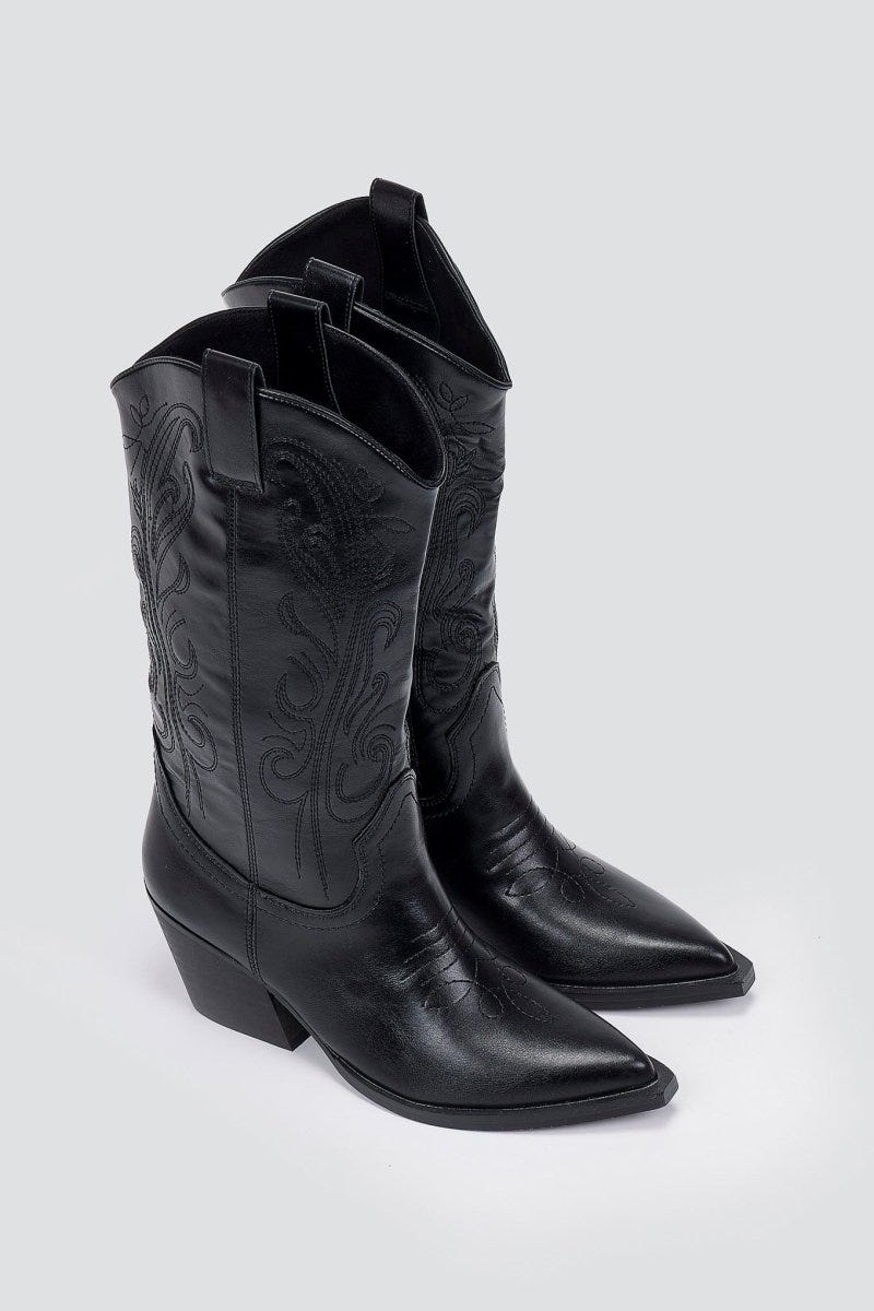 Corina Cowboy Boots Mid Calf - Black Matte - thefashionproject.gr - CORINA
