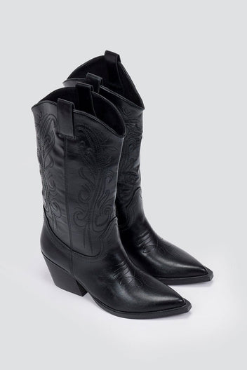 Corina Cowboy Boots Mid Calf - Black Matte - thefashionproject.gr - CORINA