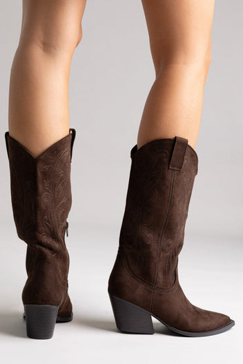 Corina Cowboy Boots Mid Calf - Brown Suede - thefashionproject.gr - CORINA