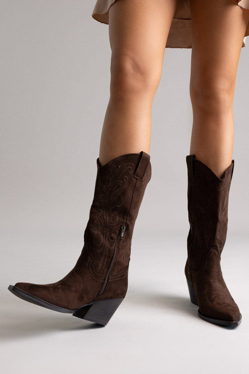 Corina Cowboy Boots Mid Calf - Brown Suede - thefashionproject.gr - CORINA