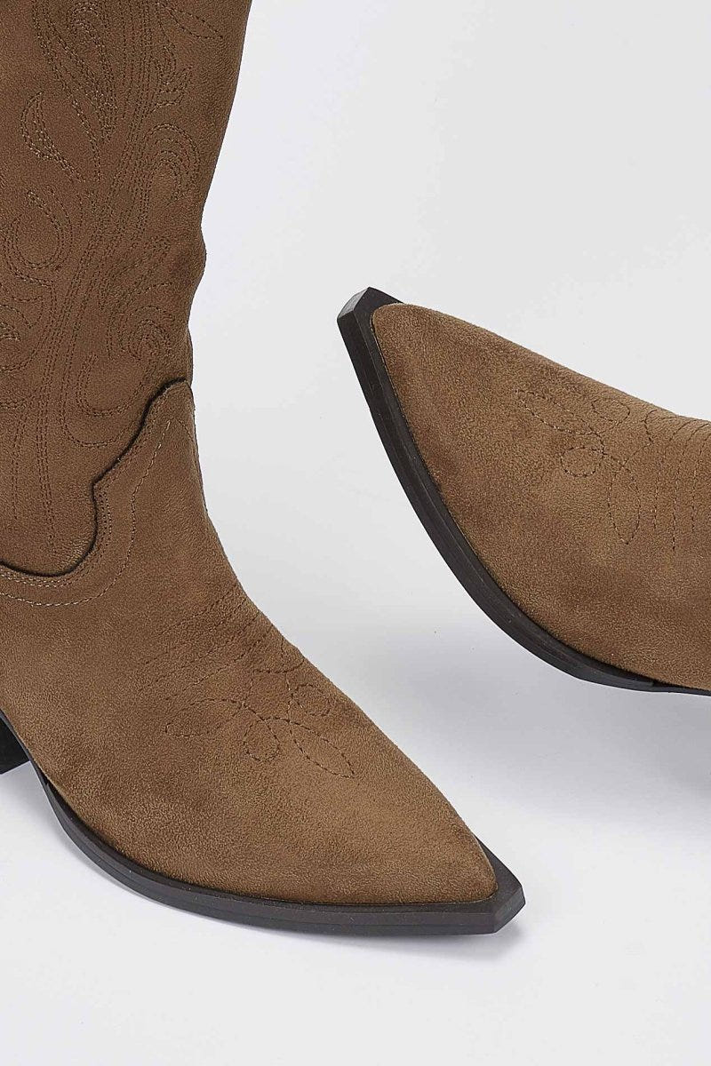 Corina Cowboy Boots Mid Calf - Camel Suede - thefashionproject.gr - CORINA