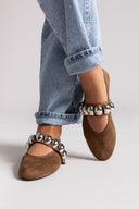 Corina Mary Janes Suede with Metallic Detail - Camel Suede - thefashionproject.gr - CORINA