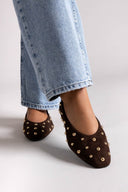 Corina Suede Ballet Flats with Studs - Brown Suede - thefashionproject.gr - CORINA