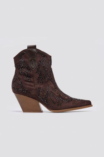 Cowboy Ankle Boots Crystal - Brown Suede - thefashionproject.gr - Ideal shoes