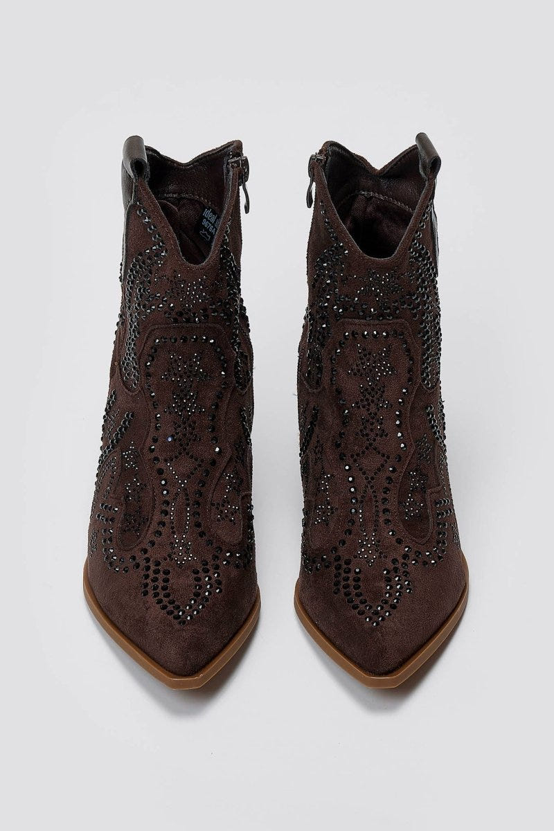 Cowboy Ankle Boots Crystal - Brown Suede - thefashionproject.gr - Ideal shoes