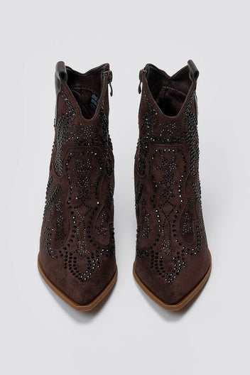 Cowboy Ankle Boots Crystal - Brown Suede - thefashionproject.gr - Ideal shoes